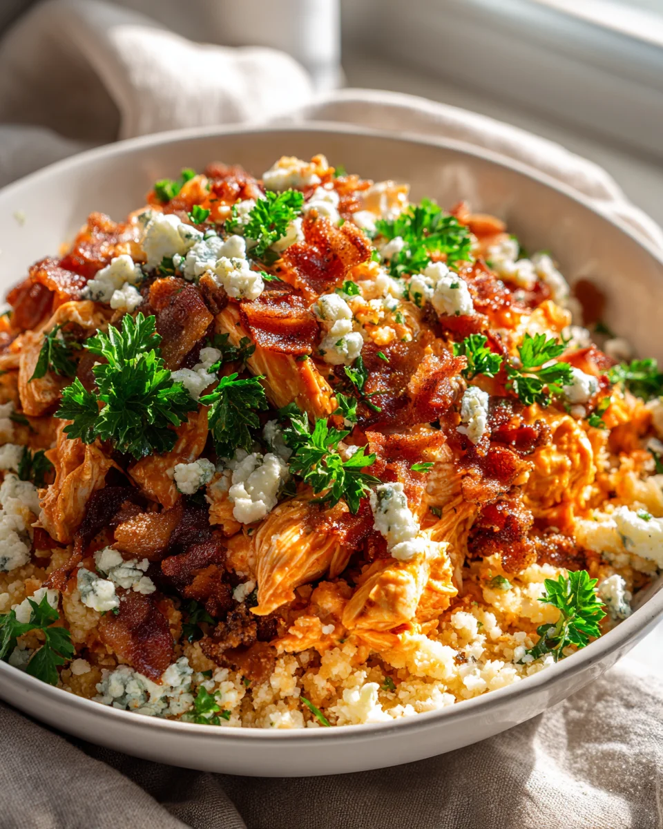 Buffalo Chicken Beef Bacon Cauliflower Rice Bowls Recipe